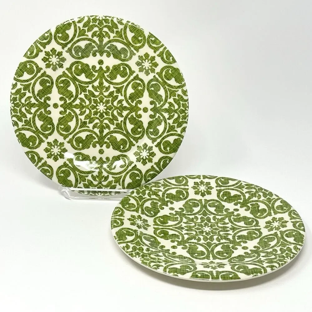 Pier1 Imports Royal Regal Trellis Lime Green Melamine 8.5” Salad Plates Set Of 2